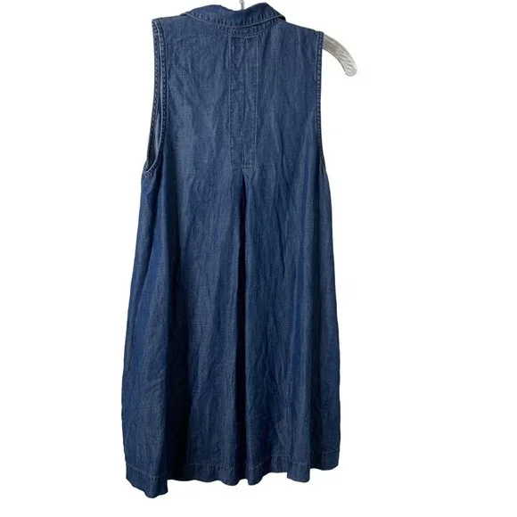 Cloth & Stone Sleeveless Chambray Dress Blue Size S Casual Button Front - Picture 2 of 8